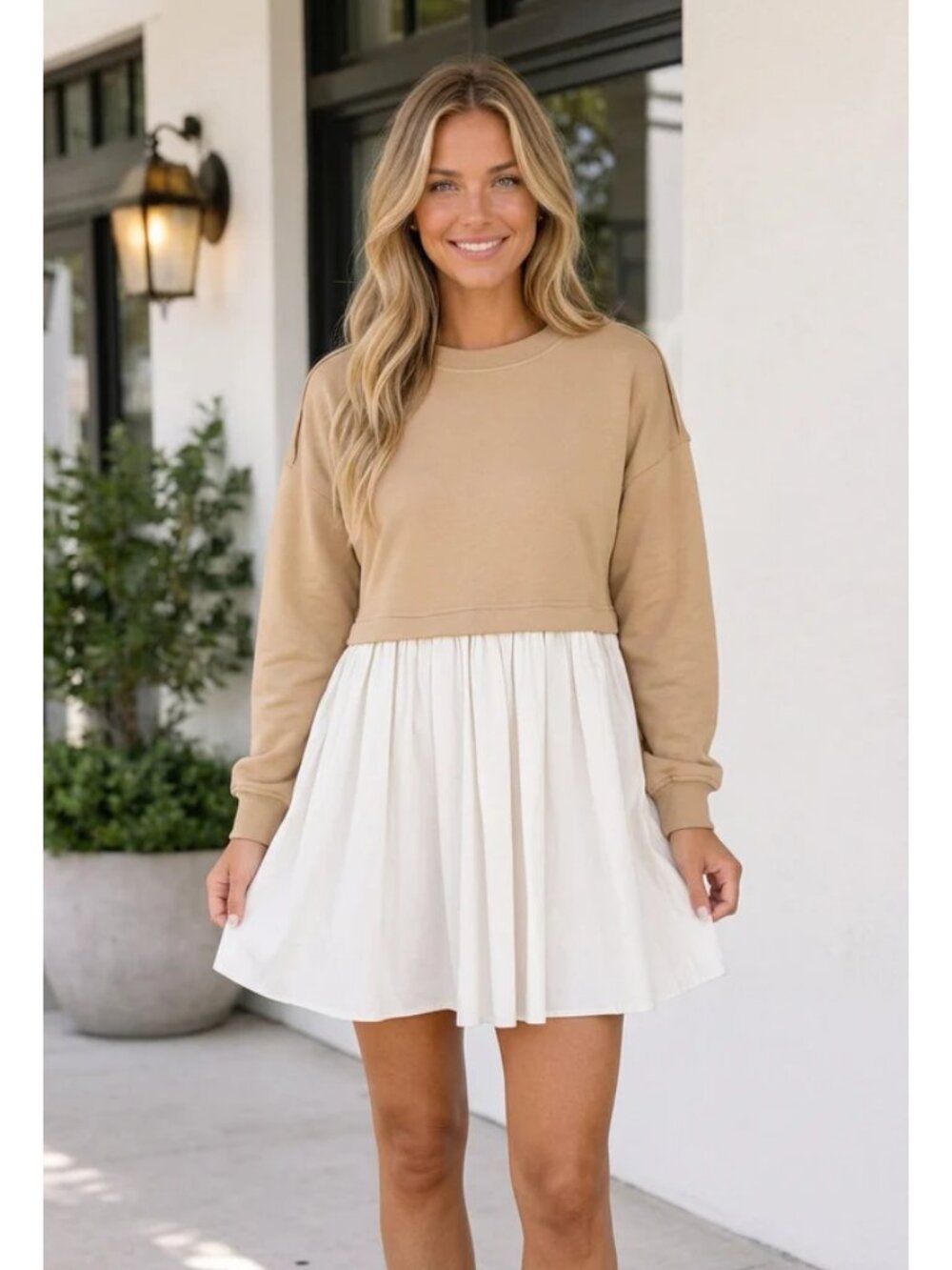FREE PEOPLE Eleanor Sweatshirt Dress in Semolina Combo Size X-Small